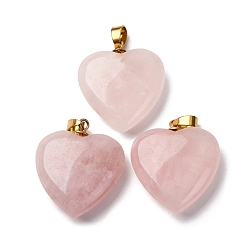 Розовый Кварц Природного розового кварца подвески, подвески-сердечки с 201 защелками из нержавеющей стали, золотые, ионное покрытие (ip), 28.5~29.5x25~25.5x8~8.5 мм, отверстие : 5.5x3.5 мм