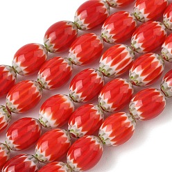 Красный Овальные нити из стекла миллефиори ручной работы, шевронные бусины, один цветочный дизайн, красные, 13~13.5x10 мм, отверстие : 1.2~1.4 мм, около 28 шт / нитка, 13.98''~14.21'' (35.5~36.1 см)