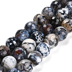 Steel Blue Natural Fire Crackle Agate Beads Strands, Dyed & Heated, Round, Faceted, Steel Blue, 13.5~14mm, Hole: 1.4mm, about 28~29pcs/strand, 15.16 inch(38.5cm)