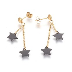 Golden 304 Stainless Steel Dangle Stud Earrings, with Resin, Star, Golden, 45~50mm, Pin: 0.7mm