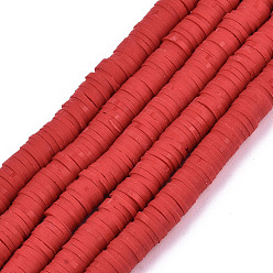 Red Handmade Polymer Clay Beads Strands, for DIY Jewelry Crafts Supplies, Heishi Beads, Disc/Flat Round, Red, 6x0.5~1mm, Hole: 1.8mm, about 290~320pcs/strand, 15.75 inch~16.14 inch(40~41cm)