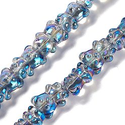 Light Steel Blue Electroplate Glass Beads Strands, Half Rainbow Plated, Bear, Light Steel Blue, 15x12x8.5mm, Hole: 1mm, about 44pcs/strand, 25.20 inch(64cm)