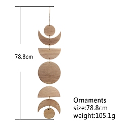 Tan Wood Moon Phase Pendant Decorations, with Rope, For Home Wall Hanging Decoration, Tan, 788mm