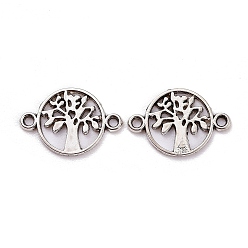 Antique Silver Tibetan Style Alloy Links connectors, Flat Round with Tree, Cadmium Free & Lead Free, Antique Silver, 18x12x1mm, Hole: 1.4mm, about 1850pcs/1000g