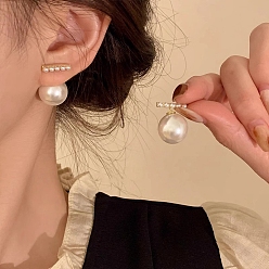 Golden Plastic Pearl Stud Earrings, Alloy Front Back Stud Earrings with 925 Sterling Silver Pins, Golden, 50x50mm