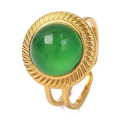 Зеленый агат Круглые перстни из натурального зеленого оникса и агата, золотистый тон 304 манжеты из нержавеющей стали для женщин, 15 мм, внутренний диаметр: 17 мм