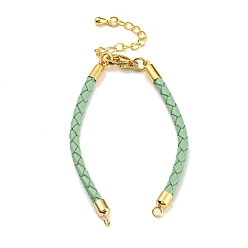 Dark Sea Green Leather Braided Cord Link Bracelets, Fit for Connector Charms, with Long-Lasting Plated Rack Plating Colden Tone Brass Lobster Claw Clasp & Chain Extender, Dark Sea Green, 6x1/8 inch(15.2cm), Hole: 2mm