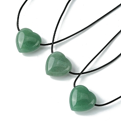 Зеленый Авантюрин Естественный зеленый авантюрин кулон ожерелье, воском шнура, сердце, 14.17~27.95 дюйм (36~71 см)