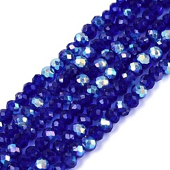 Темно-Синий Нити из прозрачных стеклянных бусин-ронделей с цветным покрытием ab, граненые, темно-синий, 2.5x2 мм, отверстие : 0.5~0.9 мм, около 148~159 шт / нитка, 11.42~13.19'' (29~33.5 см)
