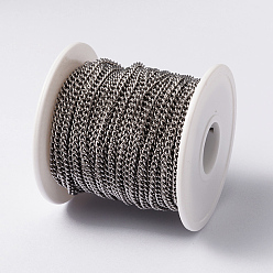Stainless Steel Color 304 Stainless Steel Twisted Chains Curb Chains, Unwelded, with Spool, Stainless Steel Color, 4x3x0.8mm, about 32.8 Feet(10m)/roll