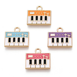Mixed Color Eco-Friendly Zinc Alloy Charms, with Enamel, Cadmium Free & Nickel Free & Lead Free, Piano, Light Gold, Mixed Color, 13x14x2mm, Hole: 2mm