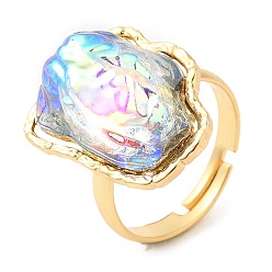 Прозрачный АВ Покрытие стойки латунное кольцо на палец, Регулируемые кольца из стекла в форме айсберга для женщин, долговечный, без кадмия и без свинца, реальный 18 k позолоченный, ясно AB, 1.5~3 мм, внутренний диаметр: 17.5~21 мм