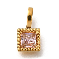 Светлый Падпаршадча Ионное покрытие (ip) 304 подвески из нержавеющей стали со стразами, квадратных амулеты, реальный 14 k позолоченный, Легкий padparadscha, 12.5x6.5x4 мм, отверстие : 4.5x2.5 мм