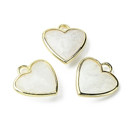 White Moonstone Natural White Moonstone Pendants, Faceted Heart Charms, with Rack Plating Light Gold Plated Brass Edge, 23x20x7mm, Hole: 4x4mm