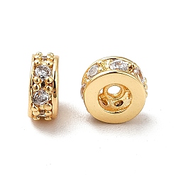 Clear Brass Cubic Zirconia Beads, Real 18K Gold Plated, Column, Clear, 5.5x2.5mm, Hole: 0.9mm