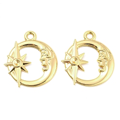 Real 18K Gold Plated Brass Pendant Rhinestone Settings, Moon with Star Pendants, Real 18K Gold Plated, Fit for 3mm Rhinestone, 34x30x2mm, Hole: 3mm, 