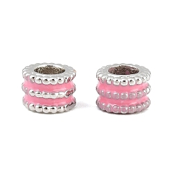 Pink Messing Perlen, Kolumne, mit Emaille, cadmiumfrei und bleifrei, Gestell, langlebig überzogen, echt 18 k vergoldet, rosa, 6x4 mm, Bohrung: 3 mm