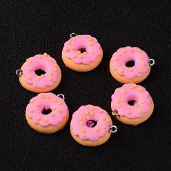 Rose Chaud Polymère pendentifs argile, donut, rose chaud, 19x7mm, Trou: 3mm