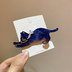 Dark Blue Glitter Cat Acrylic Alligator Hair Clips, with Platinum Plated Iron Clip, for Women and Girls, Dark Blue, 28x89x12mm