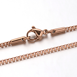 Rose Gold 304 Stainless Steel Box Chain Venetian Chain Necklaces, with Lobster Claw Clasps, Rose Gold, 23.6 inch(60cm), 1.4mm