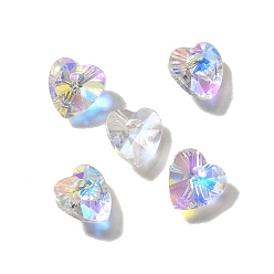 Clair AB Charmes de verre, cœur, couleur ab , facette, clair ab, 10x10x4.5mm, Trou: 1.2mm