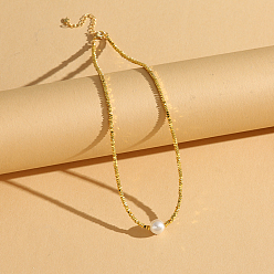 Белый Стеклянный жемчужный кулон простые роскошные ожерелья для женщин, концевые цепи из нержавеющей стали, реальный 18 k позолоченный, белые, 16.14 дюйм (41 см)