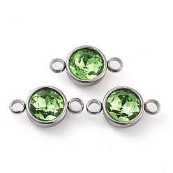 Tanzanite Glass Connector Charms, Faceted, Flat Round Links, with Stainless Steel Color Tone 304 Stainless Steel Findings, Peridot, 17.5x10x6.5mm, Hole: 2.5mm