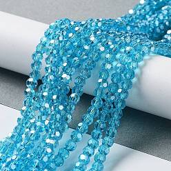 Deep Sky Blue Electroplate Glass Bead Strands, Pearl Luster Plated, Faceted(32 Facets), Round, Deep Sky Blue, 4mm