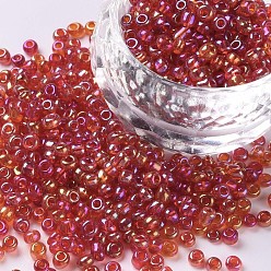 Red Round Glass Seed Beads, Transparent Colours Rainbow, Round, Red, 4mm