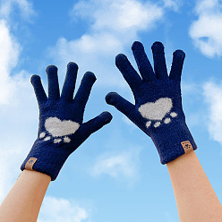 Paw Print Velvet Full Finger Gloves, Cute Women Winter Warm Gloves, Lovely Wind Proof Gloves, Paw Print, 204mm