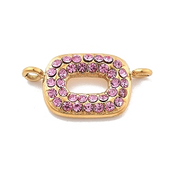 Розовый 304 подвески из нержавеющей стали со стразами, прямоугольные, ионное покрытие (ip), реальный 14 k позолоченный, светло-розовый, 9x17.5x2 мм, отверстие : 1 мм