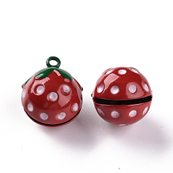Red Baking Painted Brass Bell Pendants, Strawberry, Red, 21.5x17.5x17mm, Hole: 2mm
