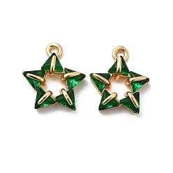 Зеленый Латунные микро проложить кубического циркония прелести, звезда, реальный 18 k позолоченный, зелёные, 14x12.5x4 мм, отверстие : 1.4 мм
