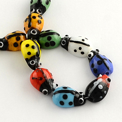 Mixed Color Ladybug Handmade Lampwork Beads Strands, Mixed Color, 15x10x7mm, Hole: 1.5mm, about 20pcs/strand, 11.8 inch