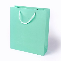 Aquamarine Kraft Paper Bags, with Handles, Gift Bags, Shopping Bags, Rectangle, Aquamarine, 33x28x10.2cm
