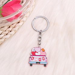 Car Valentine's Day Themed Acrylic Keychains, with Stainless Steel Finding, Car/Heart/Letter/Rainbow/Gnome, Car, 9.3cm, Pendnt: 35x31mm