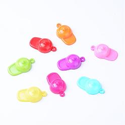 Mixed Color Opaque Acrylic Pendants, Hat, Mixed Color, 37x21.5x10.5mm, Hole: 2.5mm, about 300pcs/500g
