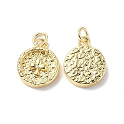 Real 18K Gold Plated Brass Pendants, Cadmium Free & Lead Free, Textured, Flat Round with Club Charm, Real 18K Gold Plated, 17x13x3mm, Ring: 5x0.8mm, Hole: 3.3mm