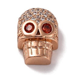 Розовое Золото Стойка в форме черепа, покрытие из латуни с бусинами из кубического циркония, без кадмия и без свинца, долговечный, розовое золото , 13x9x6.5 мм, отверстие : 2.5x2.5 мм