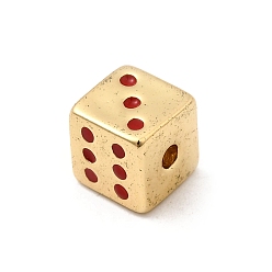 Красный Латунь эмаль бисера, без свинца и без кадмия, долговечный, игральная кость, реальный 18 k позолоченный, красные, 7x7x7 мм, отверстие : 1.8 мм