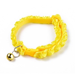 Yellow Adjustable Polyester Lace Dog/Cat Collar, Pet Supplies, with Iron Bell and Polypropylene(PP) Buckle, Yellow, 21~35x0.9cm, Fit For 19~32cm Neck Circumference