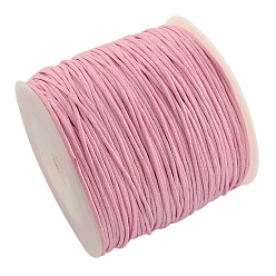 Pink Waxed Cotton Thread Cords, Pink, 1mm, about 100yards/roll(300 feet/roll)