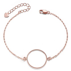 Rose Gold SHEGRACE Simple Design 925 Sterling Silver Bracelet, with Circle, Rose Gold, 6-1/4 inch(16cm)