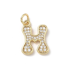 Letter H Латунные микро проложить кубического циркония подвески, без кадмия и без свинца, долговечный, реальный 18 k позолоченный, с целью перехода в кольце, Письмо ч, 15x11.5x2 мм, Перейти кольцо: 5x1 мм, 3 мм внутренним диаметром