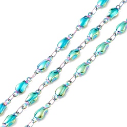 Rainbow Color Rainbow Color 304 Stainless Steel Link Chains, Soldered, Ion Plating(IP), Flower, 11x4x2mm