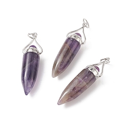Amethyst Natural Amethyst Pointed Big Pendants, with Jump Ring, Bullet Charms with Platinum Plated Brass Findings, 51~52x11.7~12.3mm, Hole: 6mm