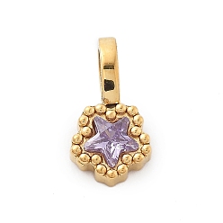 Танзания 304 прелести нержавеющей стали, со стразами, ионное покрытие (ip), звезда, реальный 14 k позолоченный, танзанитом, 12x6.5x4 мм, отверстие : 4.5x3 мм