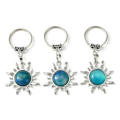 Полосатый Агат Брелок-подвеска от солнца из натурального агата с подогревом и латуни, с латунной фурнитурой платинового цвета, для украшения сумки, ювелирных изделий, подарка, 7.5 см