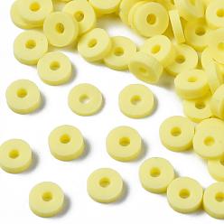 Champagne Yellow Eco-Friendly Handmade Polymer Clay Beads, Disc/Flat Round, Heishi Beads, Champagne Yellow, 4x1mm, Hole: 1mm, about 55000pcs/1000g