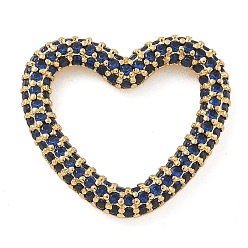 Темно-Синий Стойка покрытие латунь микропаве кубический цирконий сердце соединительные кольца, долговечный, без свинца и без кадмия, реальный 18 k позолоченный, темно-синий, 20x21.5x3 мм, внутренний диаметр: 14.5x15.5 мм